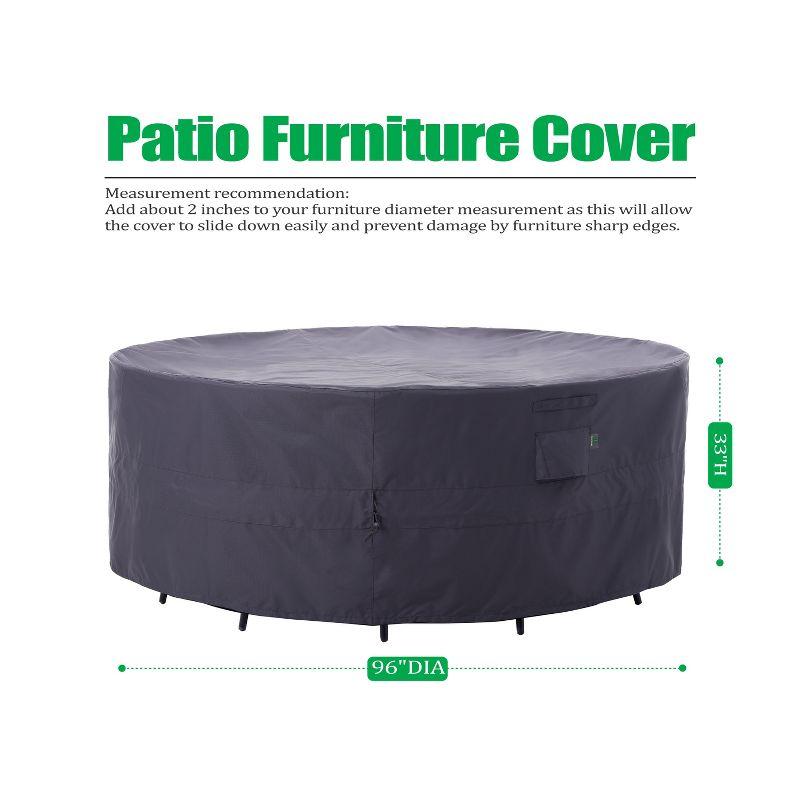 Heavy Duty Gray Waterproof Round Patio Table Cover, 96" Diameter