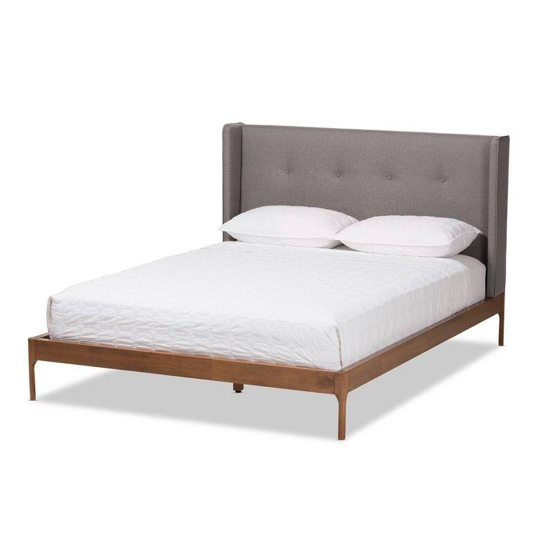 Brooklyn King Walnut Wood Upholstered Platform Bed with Tufted Headboard