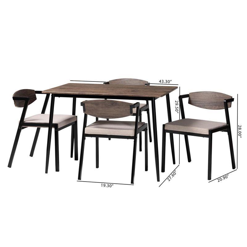 Baxton Studio Revelin Industrial Beige Fabric and Metal 5-Piece Dining Set