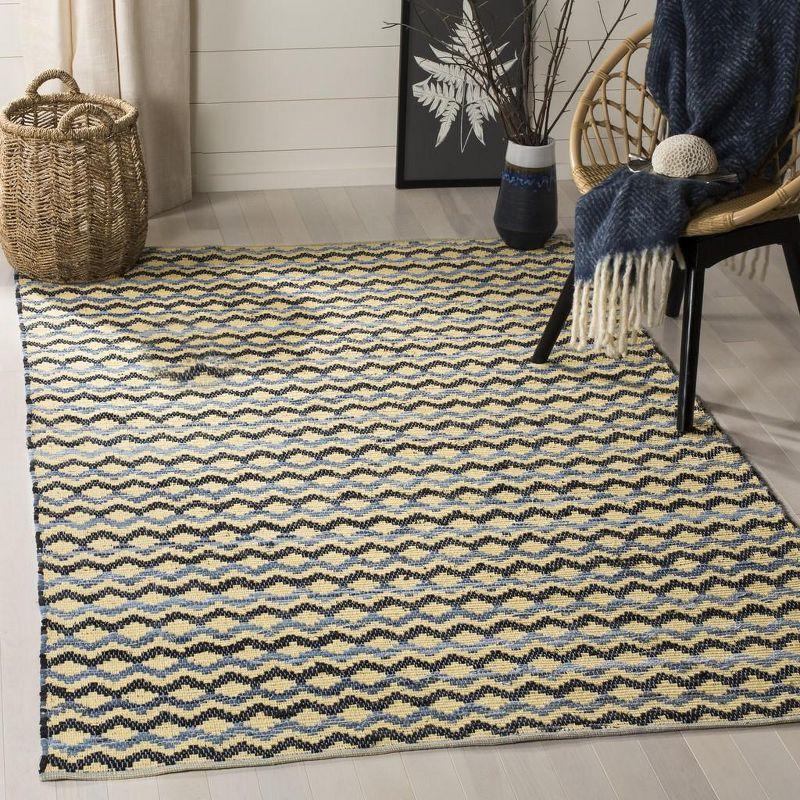 Annia Geometric Handmade Flatweave Cotton Gold/Blue/Black Area Rug