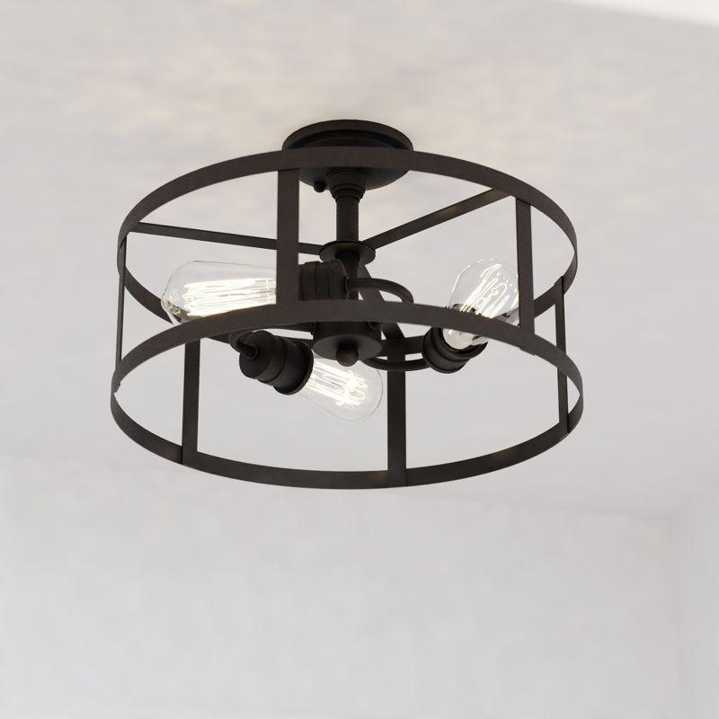 VAXCEL Akron 15-in W Bronze Farmhouse Round Cage Semi Flush Mount Ceiling Light