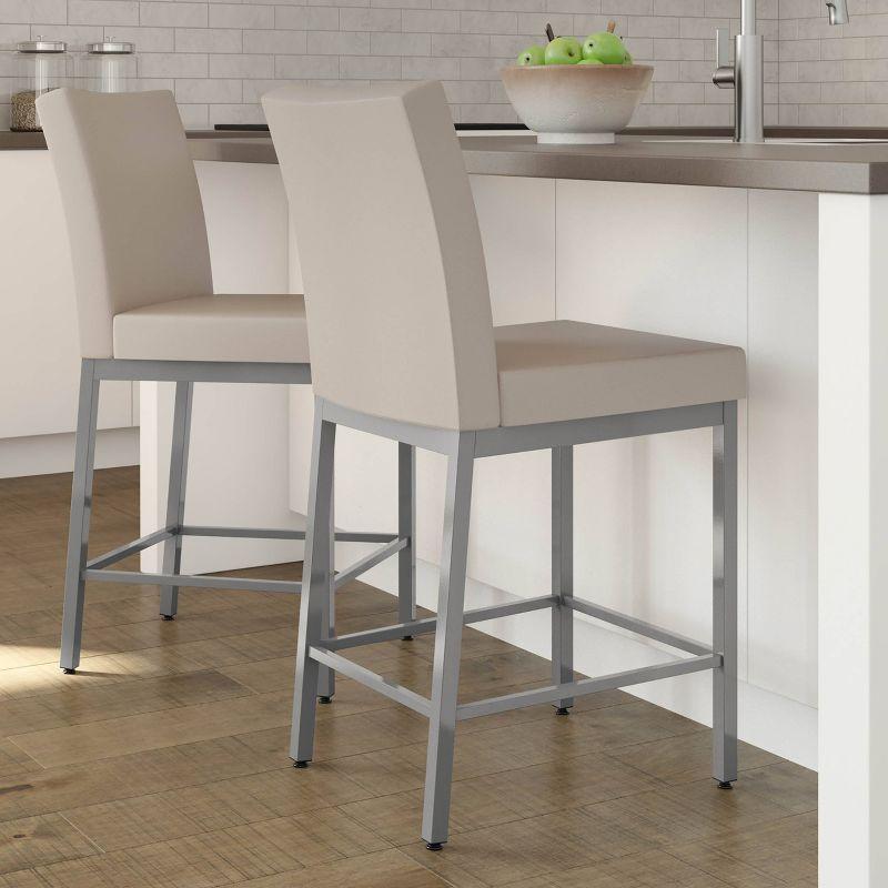 Amisco Perry Upholstered Barstool Cream/Gray: Faux Leather, Steel Frame, 30" Fixed Height
