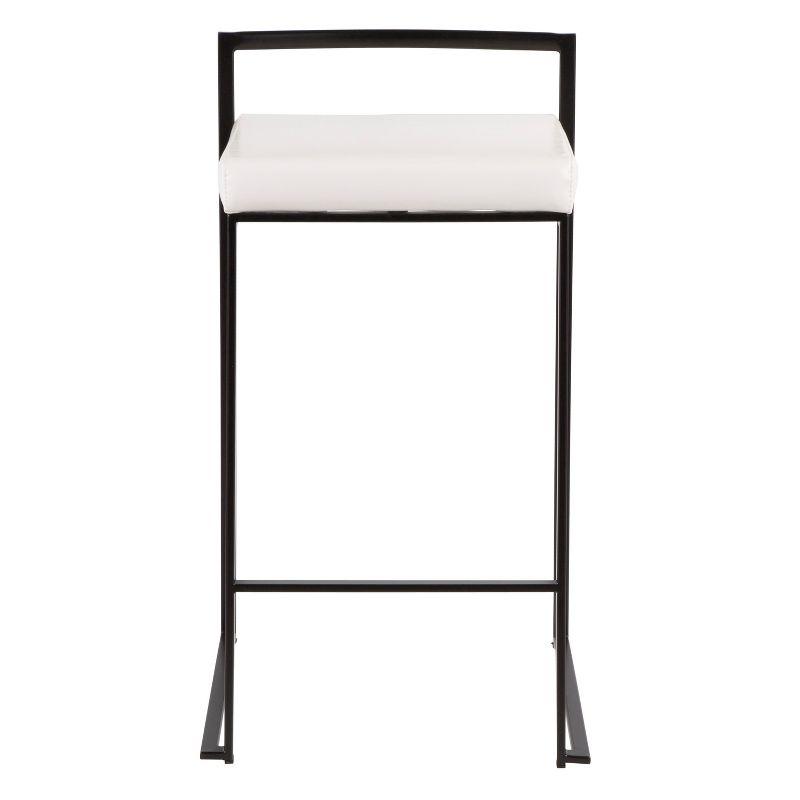 Set of 2 White Faux Leather and Metal Counter Stools