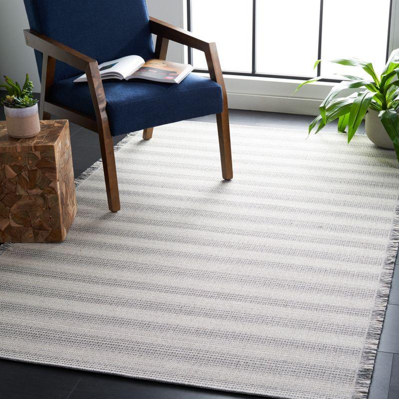 Ivory and Dark Grey Synthetic Flat Woven Square Rug