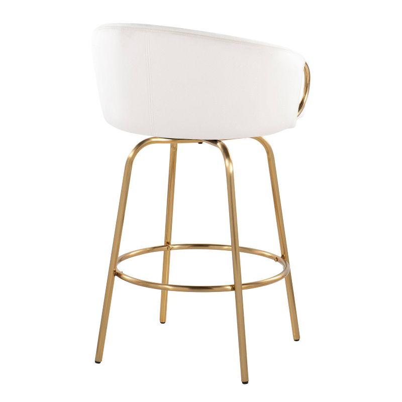 Set of 2 Claire Counter Height Barstools Gold/Cream - LumiSource: Fixed-Height, Swivel, Velvet Upholstery