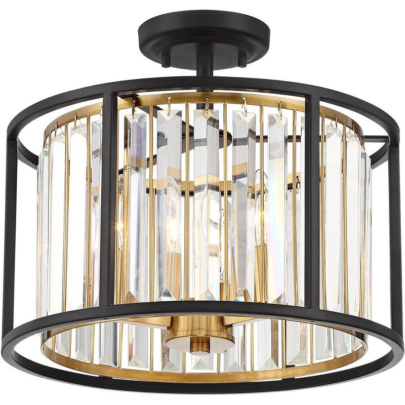 Bronze Brass Crystal Drum Semi Flush Mount Ceiling Light