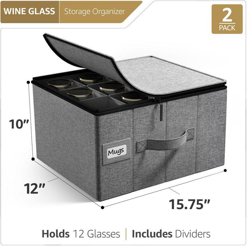 Sorbus 2 Pack Stemware Storage Case - with Hard Shell, Dividers and Handle - Stemware Storage Containers Holds 12