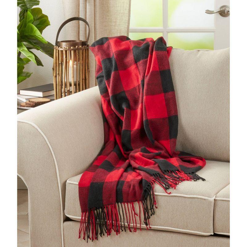 Buffalo Plaid Check Pattern with Tassel Trim Throw Blanket - Saro Lifestyle