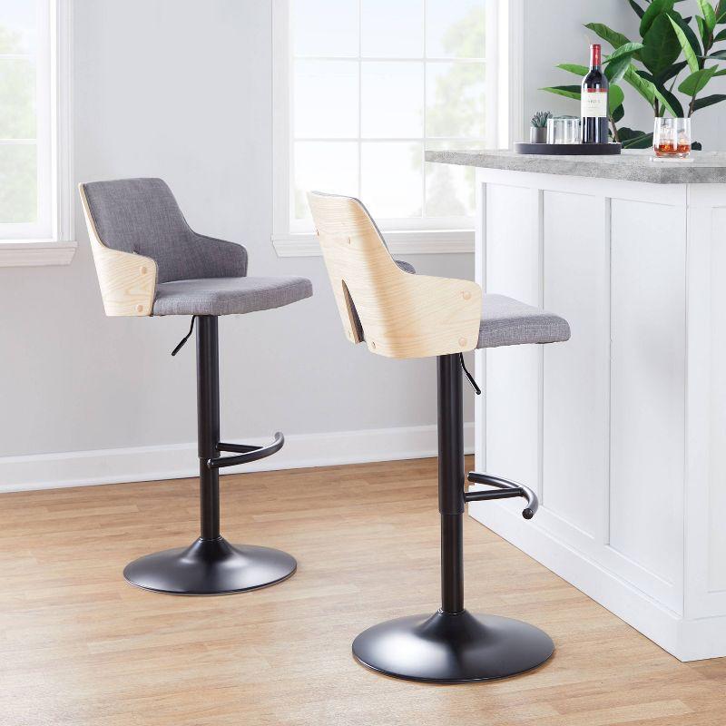 LumiSource Set of 2 Stella Adjustable Swivel Barstools Black/Natural Wood/Light Gray