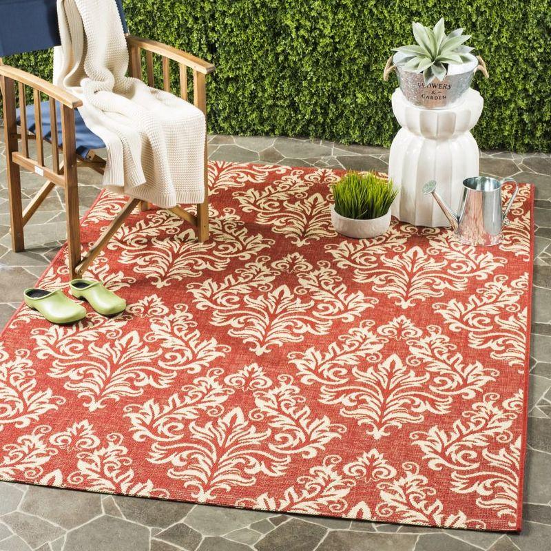 Red Rectangular Synthetic Stain-Resistant Damask Area Rug