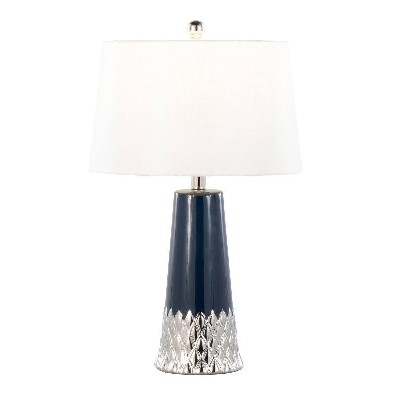 Penelope 22" Dark Blue and Silver Ceramic Table Lamp with White Shade