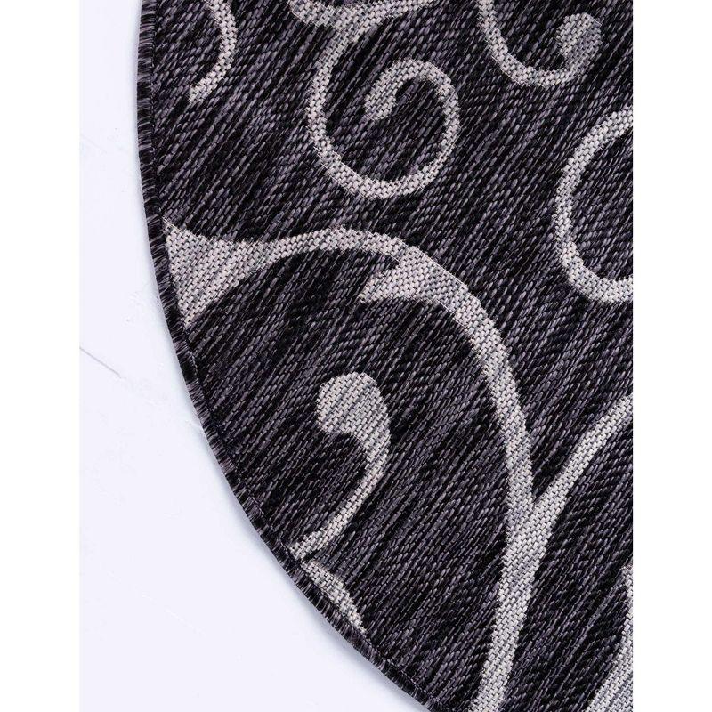 Unique Loom 4' 0 x 4' 0 Round Indoor/Outdoor Botanical Charcoal Gray Area Rug