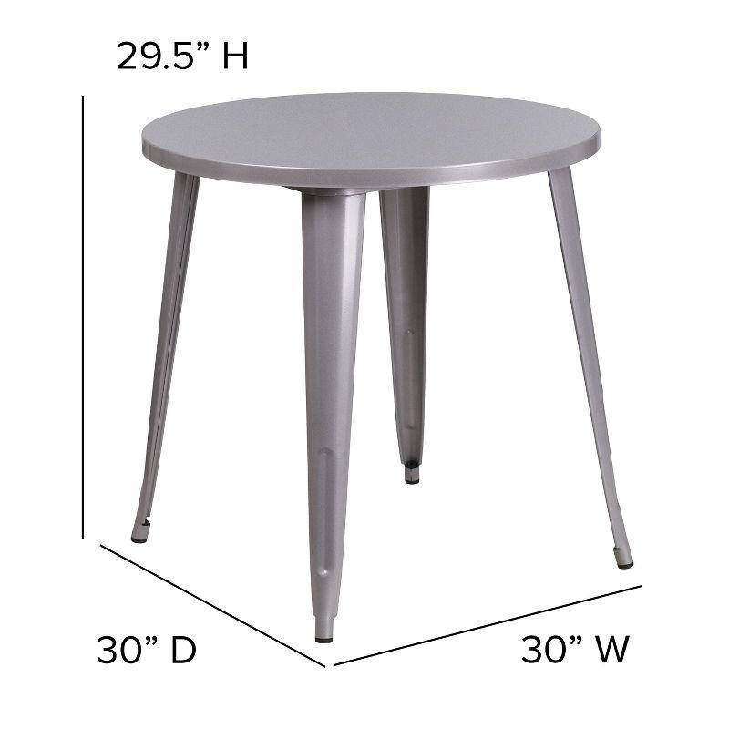 30" Round Silver Metal Indoor-Outdoor Dining Table