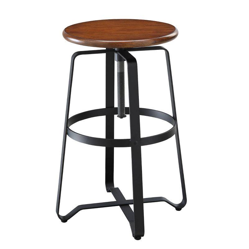 Adjustable Black Metal and Wood Swivel Barstool