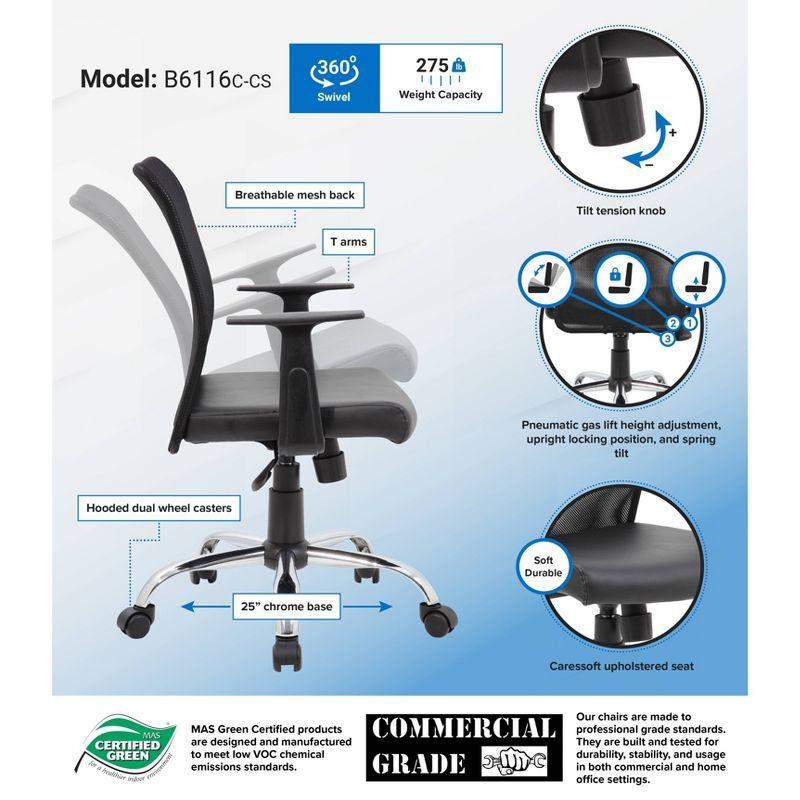 Fixed Arm Budget Mesh Task Chair Black - Boss Office Products: Chrome Base, Pneumatic Lift, Locking Tilt Control