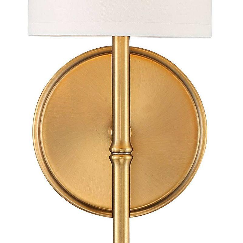 Regency Hill Abigale Modern Wall Light Sconces Set of 2 Brass Hardwire 5" Fixture White Fabric Shade for Bedroom Reading Living Room Hallway House