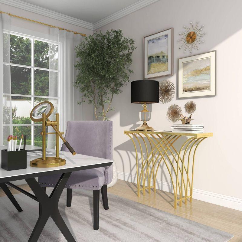 Mercer41 Derbyshire Metal Geometric Gold Console Table with Mirrored Glass Top