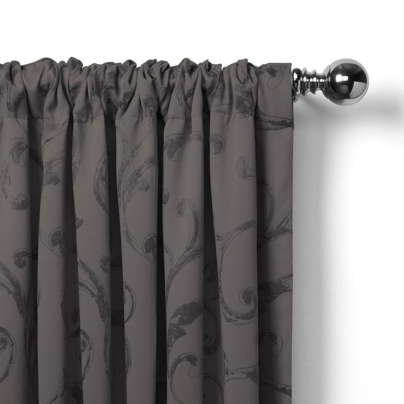 Mia Jacquard Scroll Blackout Window Curtain Panel - 52" x 84" - Gray - Elrene Home Fashions