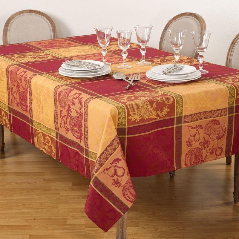 Saro Lifestyle Thanksgiving Fall Holiday Design Jacquard Cotton Blend Tablecloth, Multi, 72" x 160"
