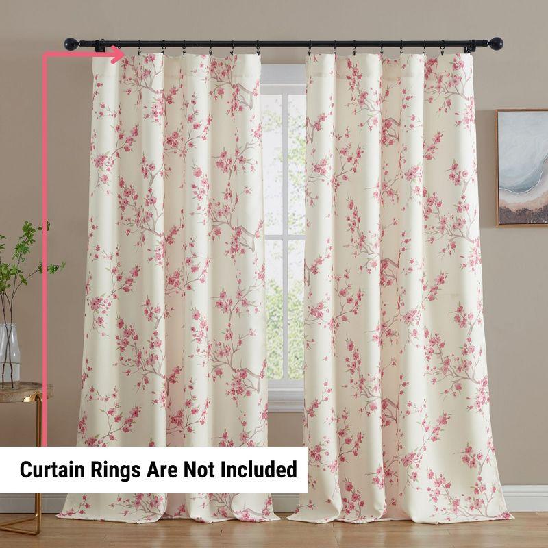 HLC.ME Jasmine Floral Patterned Window Rod Pocket Curtains - Light Blocking Darkening Window Panels, Set of 2 - Seafoam Green, 52 W x 84 L