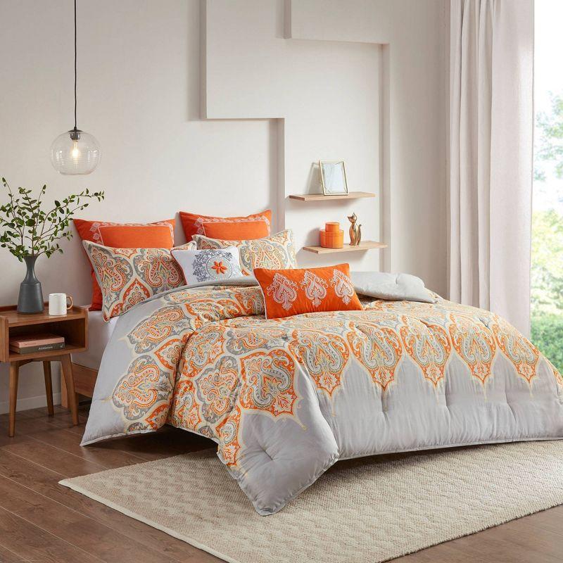 Full/Queen Orange Cotton Sateen Comforter Set