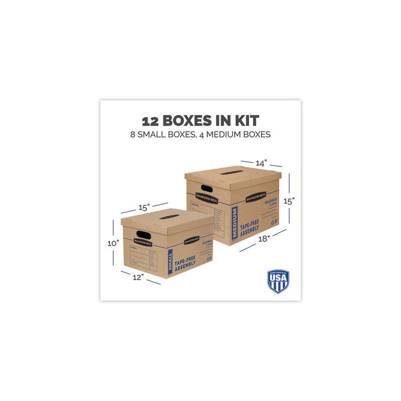 Bankers Box SmoothMove Classic Moving/Storage Box Kit, Half Slotted Container (HSC), Assorted Sizes: (8) Small, (4) Med, Brown/Blue,12/CT