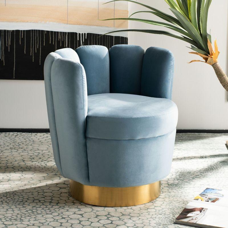 Transitional Light Blue Velvet Swivel Arm Chair with Gold Base