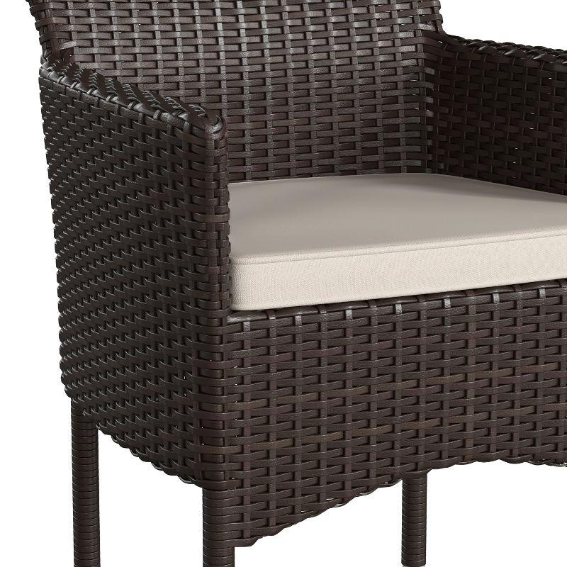 Flash Furniture Maxim Modern Espresso Wicker Patio Armchairs for Deck or Backyard, Fade and Weather-Resistant Frames and Cream Cushions-Set of 2