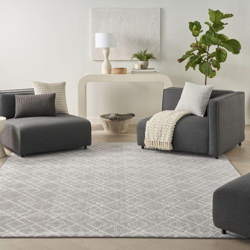 Modern Geometric Silver Synthetic 8' x 10' Easy-Care Rug