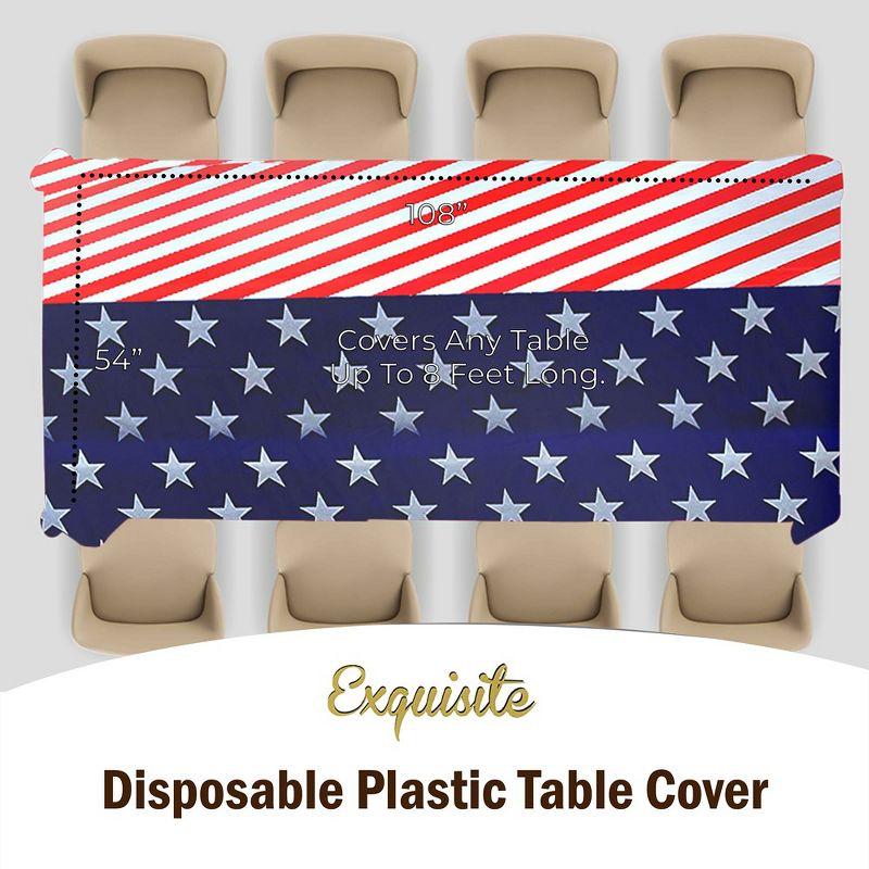 Crown Display 54 Inch. X 108 Inch. Patriotic Printed Plastic Table Cover- Stars & Strips-12 Pack