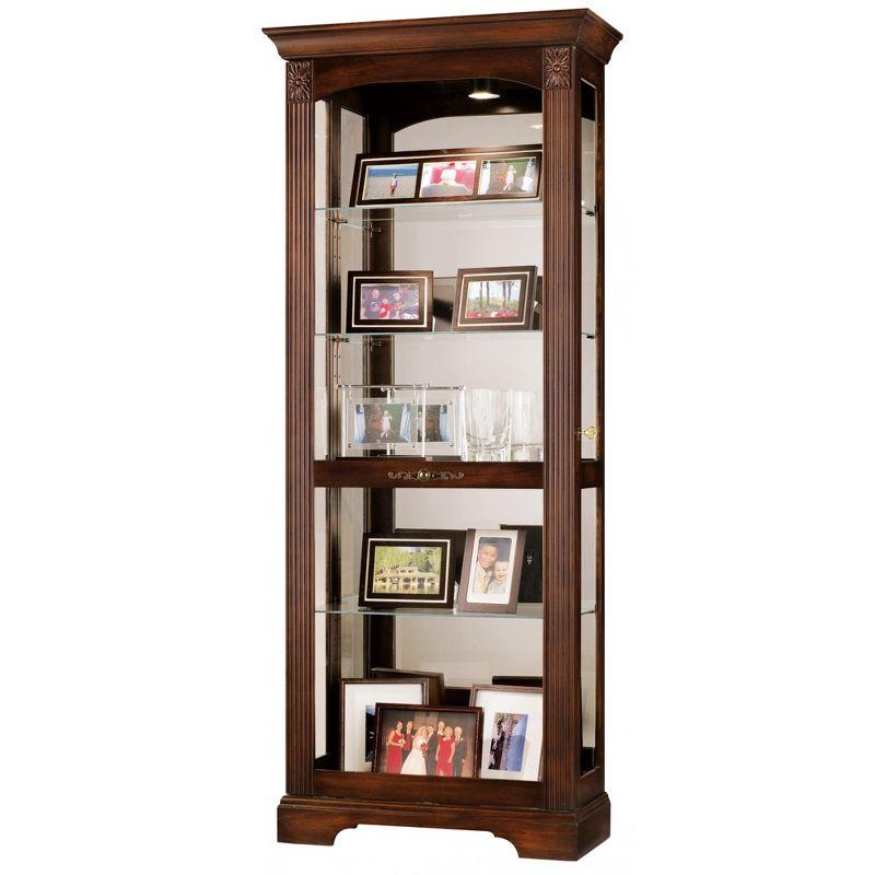 Hampton Cherry Traditional Lighted Curio Cabinet with Glass Shelves