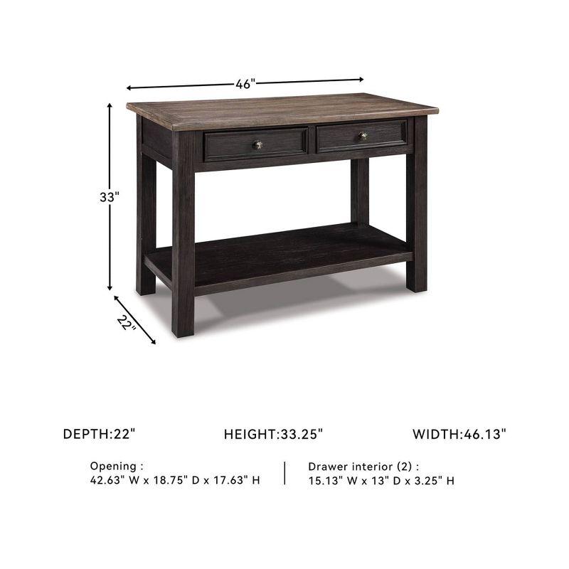 Tyler Creek Sofa/Console Table Grayish Brown/Black - Signature Design by Ashley: Mid-Century Modern with Open Shelf, Storage Drawer