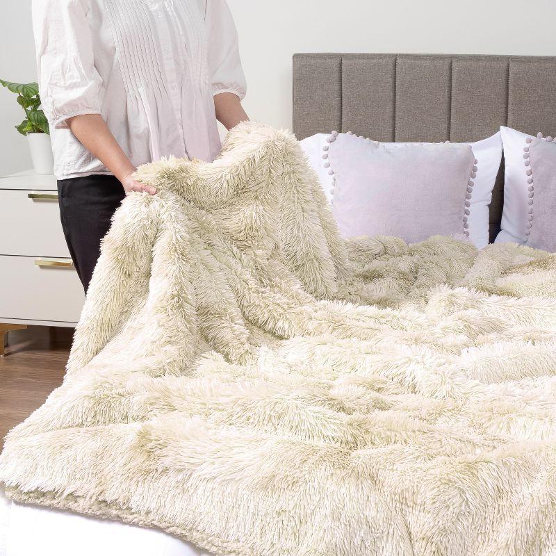 PAVILIA Fluffy Faux Fur Reversible Throw Blanket for Bed, Sofa, and Couch