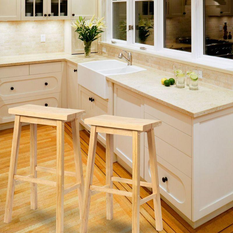 Natural Wood Saddle-Seat 30" Backless Counter Stool