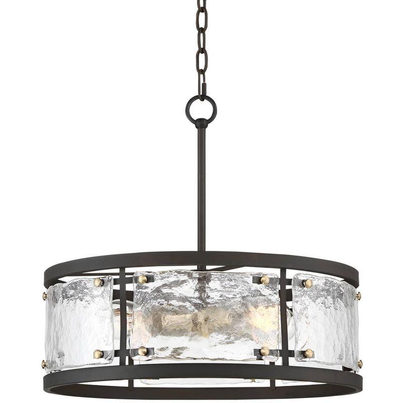 Possini Euro Design Campanelli Bronze Brass Pendant Chandelier 19" Wide Rustic Drum Waterglass Shade 4-Light Fixture for Dining Room Kitchen Island