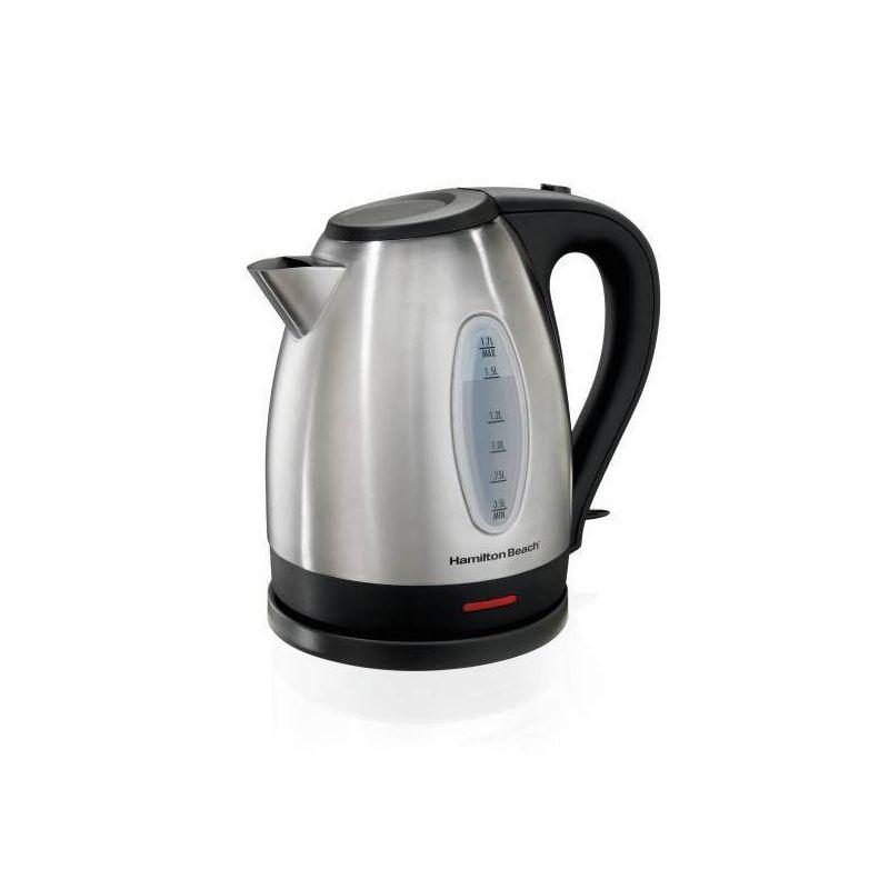 Hamilton Beach 1.7L StainSteel Kettle 40880: 1500W Electric Tea Kettle, Silver, Plastic Handle & Lid, 1 Year Warranty