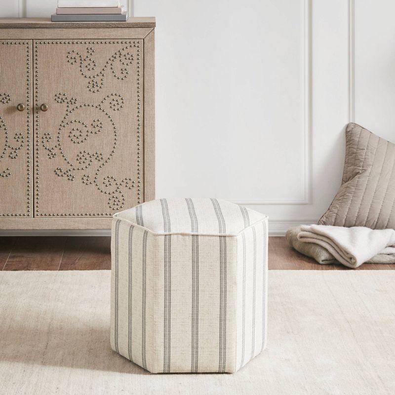 Natural Tufted Round Ottoman with Solid Wood Frame