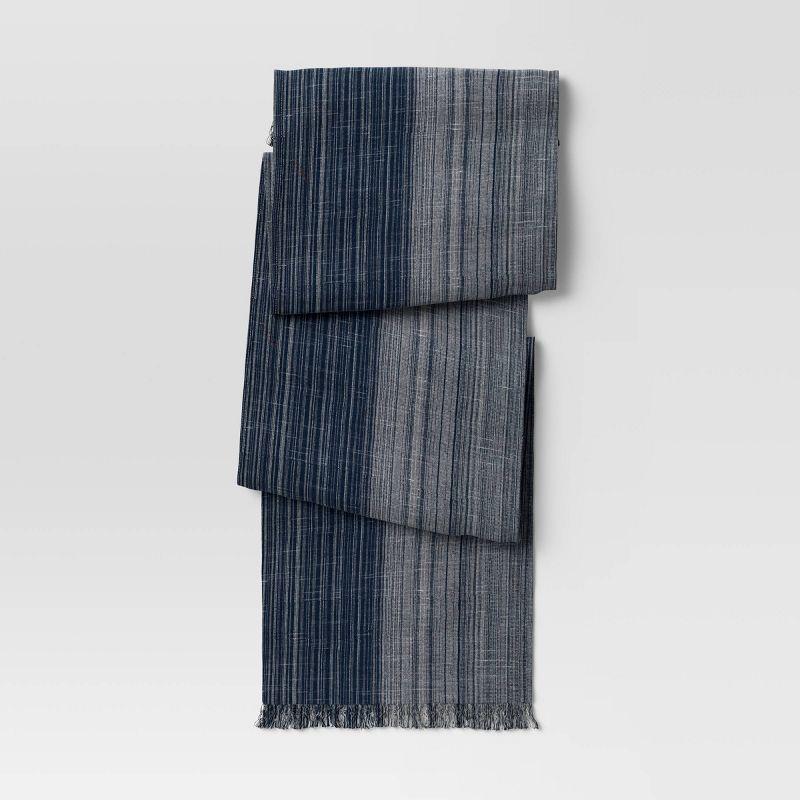 Blue and Gray Cotton Striped Table Runner