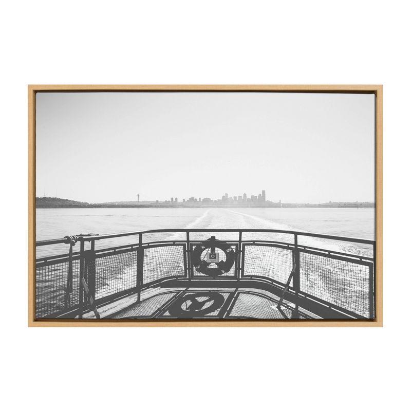 Morning Ferry Black and White Framed Canvas Print