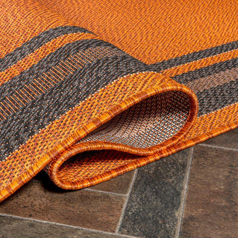 3' x 5' James Modern Border Stripe Indoor/Outdoor Area Rug, Orange/Dark Gray - JONATHAN Y