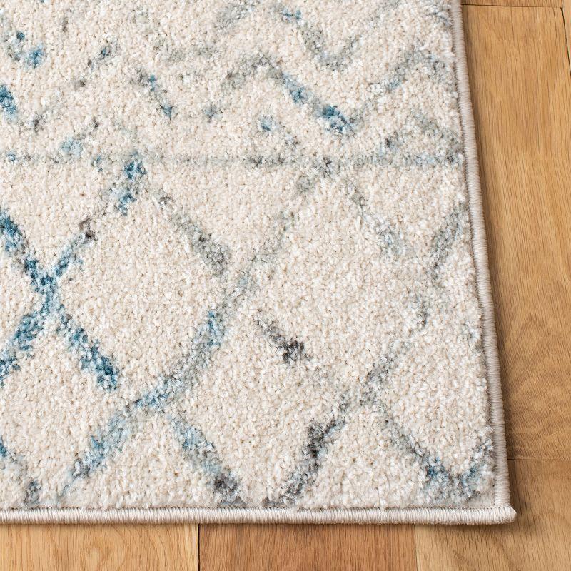 Ivory & Turquoise Hand-Knotted Synthetic 2'x13' Runner Rug