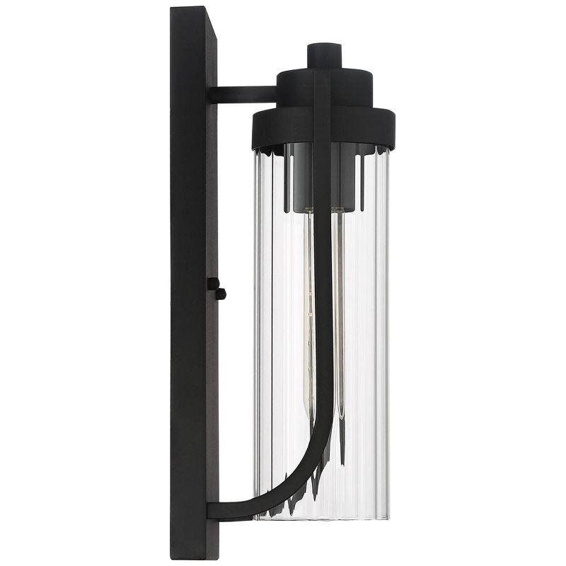 Possini Euro Design Bogota Modern Outdoor Wall Light Fixtures Set of 2 Textured Black 15 1/2" Clear Ribbed Glass for Post Exterior Barn