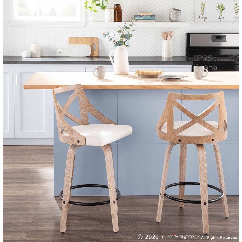 Set of 2 25.5" Charlotte Farmhouse Counter Height Barstools Cream - LumiSource: Wood Frame, Polyester Upholstery, Swivel Seat