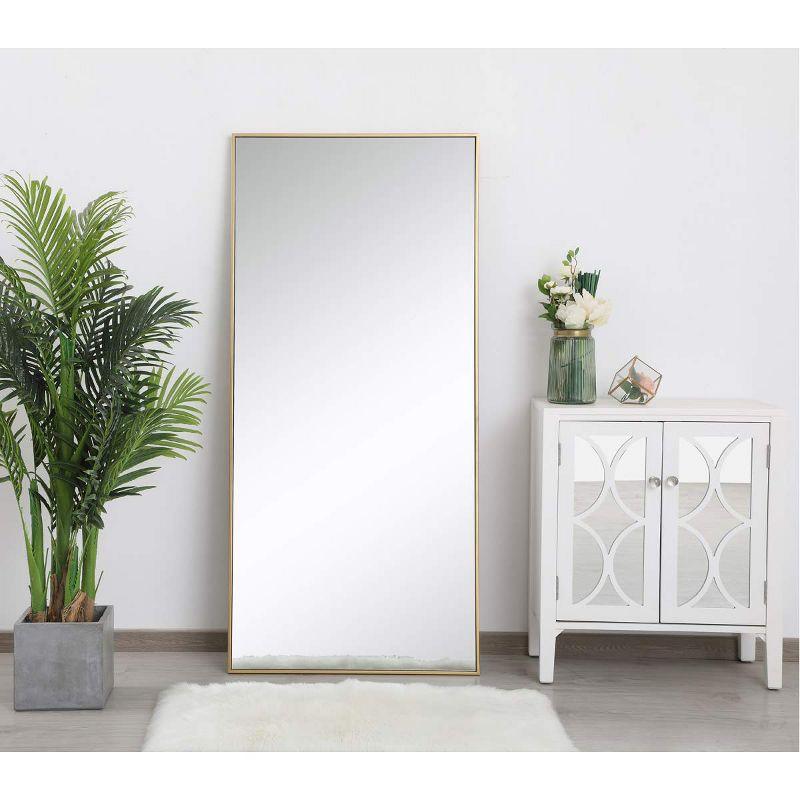 Elegant Lighting Modern Metal Frame Mirror, Rectangle 30", Brass Finish – Ideal for Vanity or Accent Wall