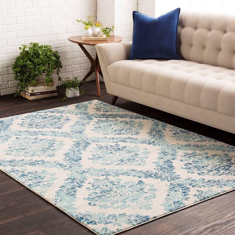 Gray and Teal Tufted Trellis Synthetic Area Rug 3'11" x 5'7"