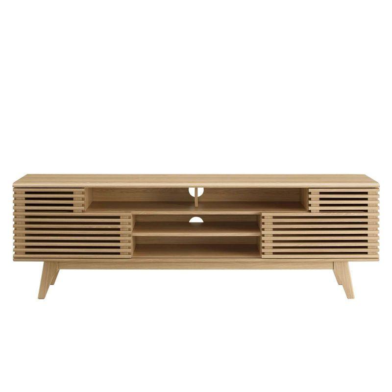 Render Media Console TV Stand for TVs up to 80" Brown - Modway: Mid-Century Modern, Adjustable Shelves, Cable Management