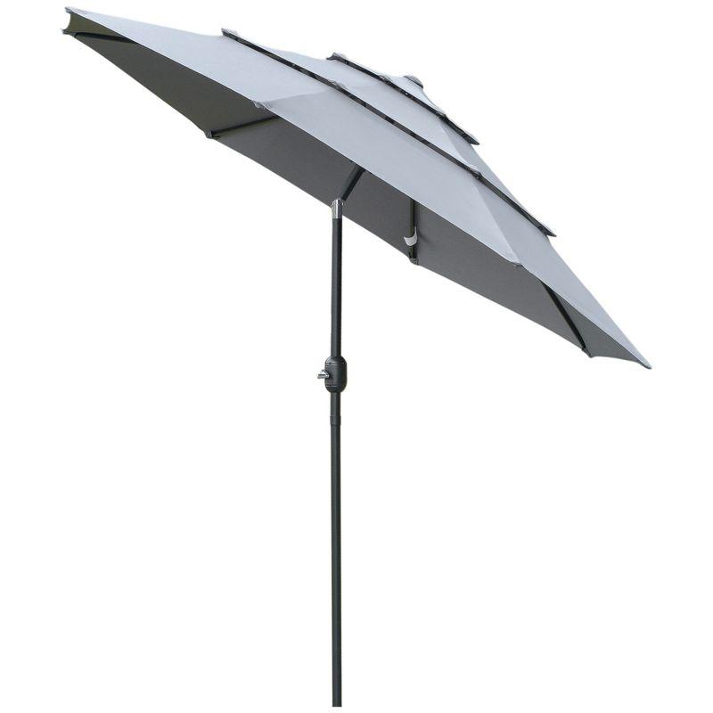 Outsunny 9' 3-Tier Patio Umbrella, Outdoor Market Umbrella with Crank and Push Button Tilt for Deck, Backyard and Lawn, Dark Gray