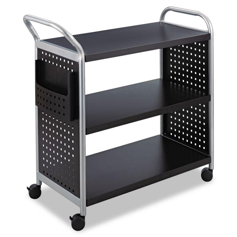 Sleek Black and Silver Powder-Coated Steel Utility Trolley with 3 Shelves