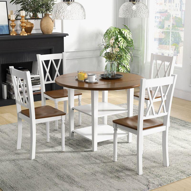 Tangkula 5 Piece Round Dining Kitchen Set w/ Drop Leaf Dining Table Folded & 4 Chairs