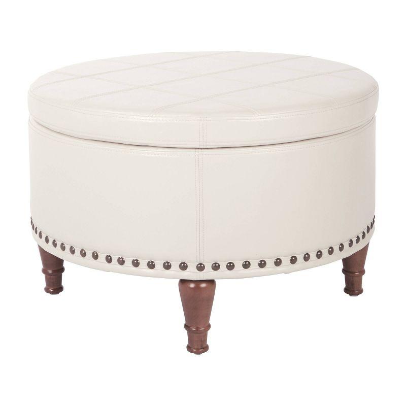Alloway Storage Ottoman Cream - OSP Home Furnishings: Mid-Century Modern, Faux Leather, Wood Legs, Nailhead Trim